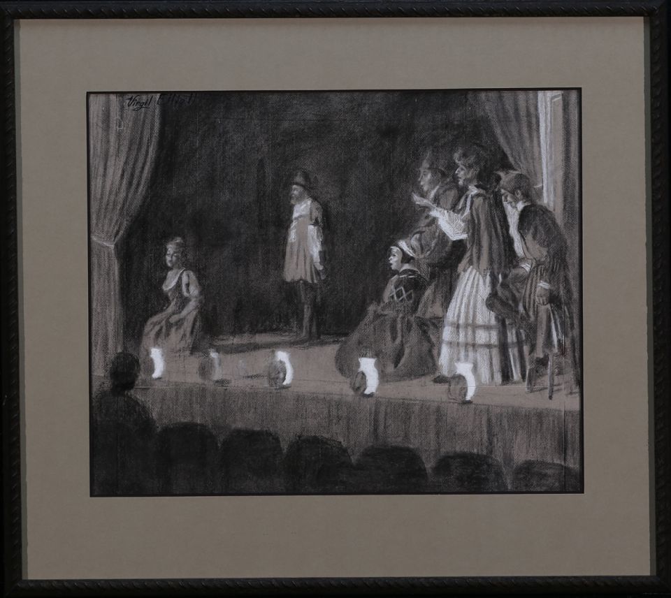 Stage scene in charcoal and chalk by Virgil Elliott