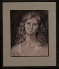 Female Head Study Charcoal Drawing by Virgil Elliott