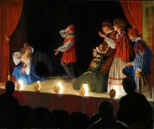 multiple-figure theater scene oil painting by Virgil Elliott